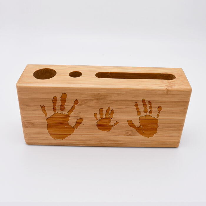 Support bureau 14,6x6,5 cm bois gravé empreintes