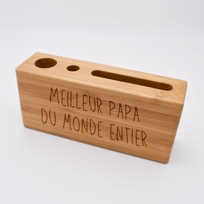 Support bureau 14,6x6,5 cm bois gravé texte papa