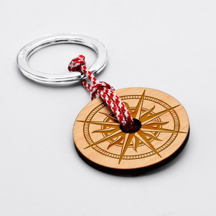 Porte clé personnalisé gravé bois médaille ronde 40 mm - édition spéciale "boussole" 4