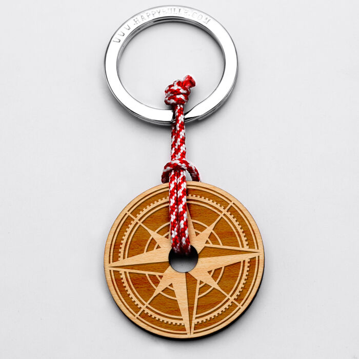 Porte clé personnalisé gravé bois médaille ronde 40 mm - édition spéciale "boussole" 5