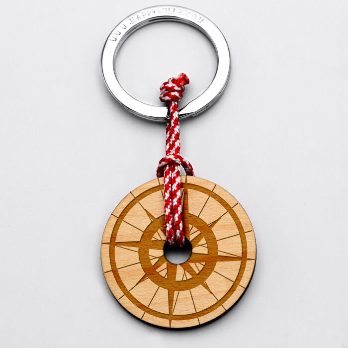 Porte clé personnalisé gravé bois médaille ronde 40 mm - édition spéciale "boussole" 3