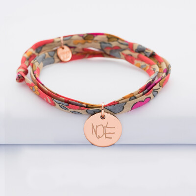 Bracelet 3 tours Liberty personnalisé médaille gravée plaqué or rose 15 mm - manuscrit Bracelet 3 tours Liberty personnalisé médaille gravée plaqué or rose 15 mm - manuscrit