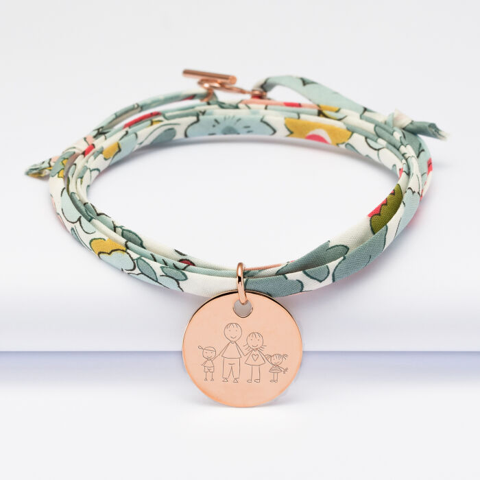 Bracelet 3 tours Liberty personnalisé médaille gravée plaqué or rose 19 mm - famille