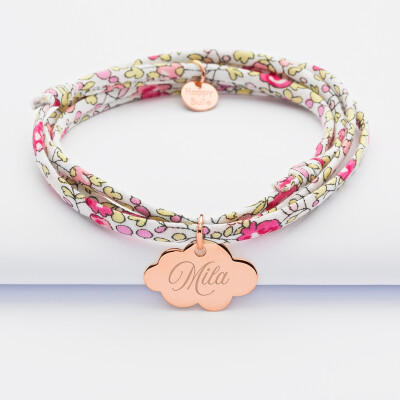 Bracelet 3 tours Liberty personnalisé prénom médaille gravée plaqué or rose nuage 20x14 mm - mila