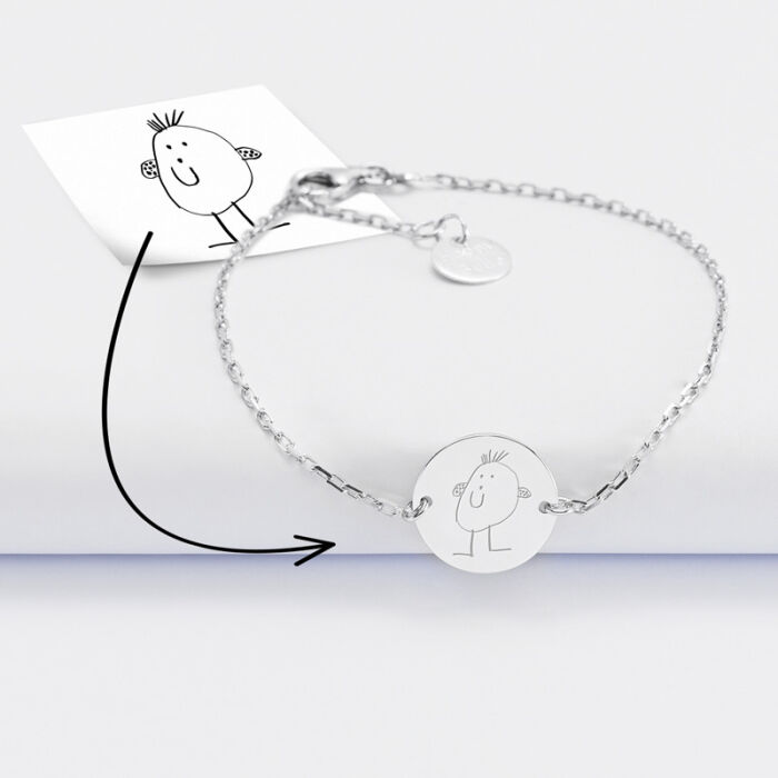 Personalised engraved 2-hole silver medallion chain bracelet 15mm