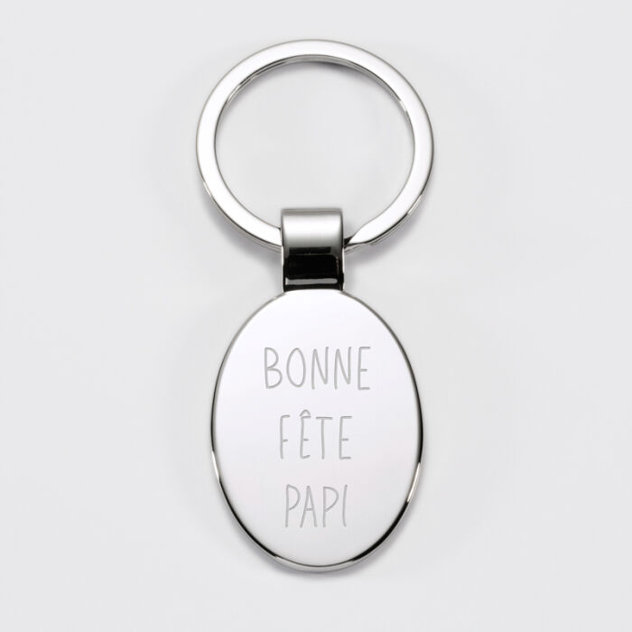 Porte clé personnalisé gravé acier ovale 30x41 mm - texte 2