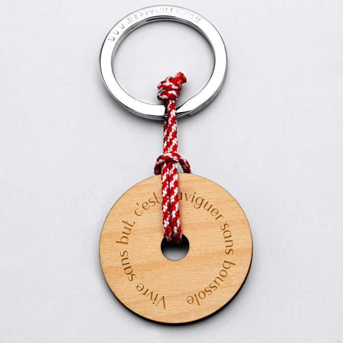 Porte clé personnalisé gravé bois médaille ronde 40 mm - édition spéciale "boussole" citation