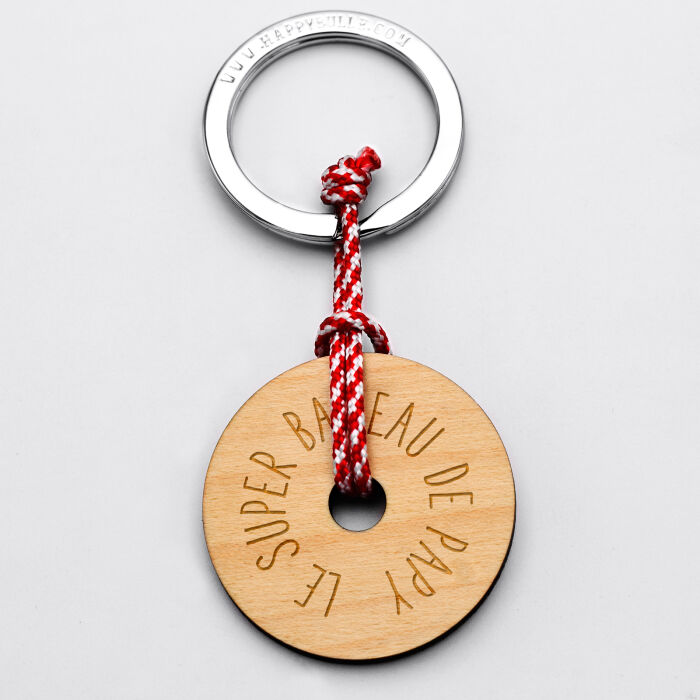 Porte clé personnalisé gravé bois médaille ronde 40 mm - édition spéciale papa 1 "boussole"