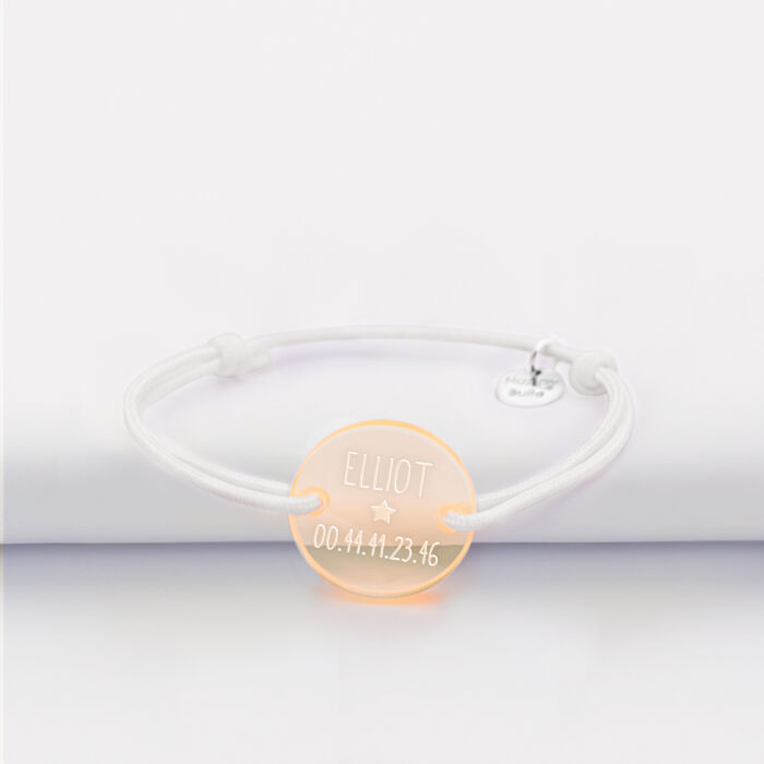 Bracelet d'identification enfant médaille gravée acrylique orange 2 trous 17 mm Eliot
