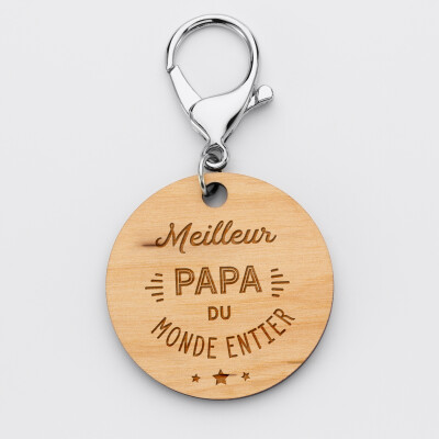Porte-clés gravé bois médaille ronde 50 mm "Nos petits imparfaits" - Edition spéciale "Meilleur Papa du monde" 1