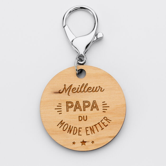Porte-clés gravé bois médaille ronde 50 mm "Nos petits imparfaits" - Edition spéciale "Meilleur Papa du monde" 1
