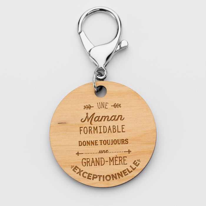 Porte-clés gravé bois médaille ronde 50 mm - Edition spéciale "Grand-mère Exceptionnelle" face
