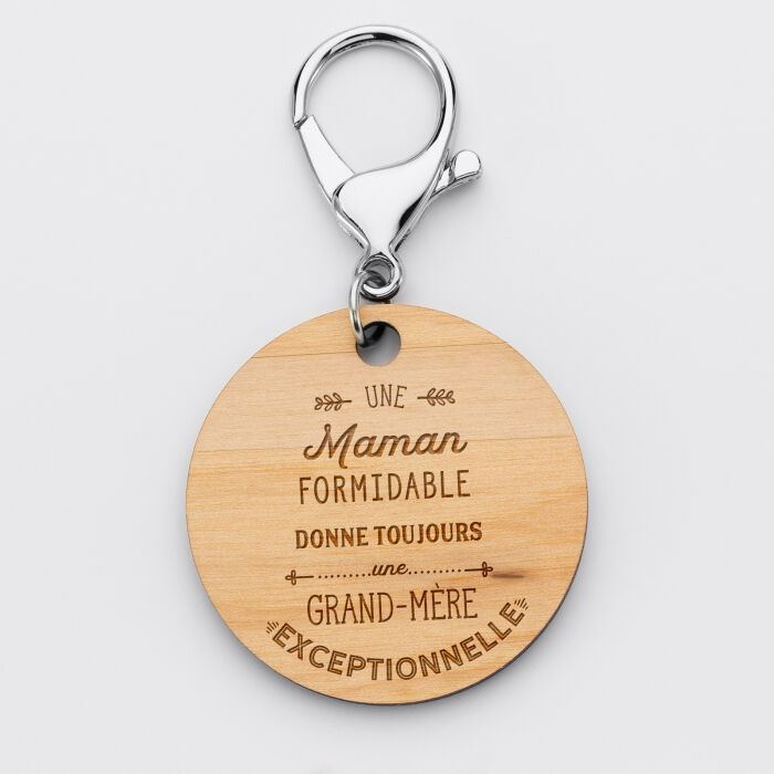 Porte-clés gravé bois médaille ronde 50 mm - Edition spéciale "Grand-mère Exceptionnelle" face 2