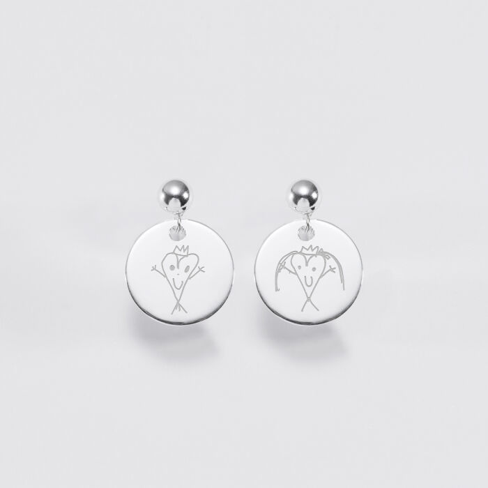 Boucles d'oreilles personnalisées gravées argent 15 mm - dessins 2