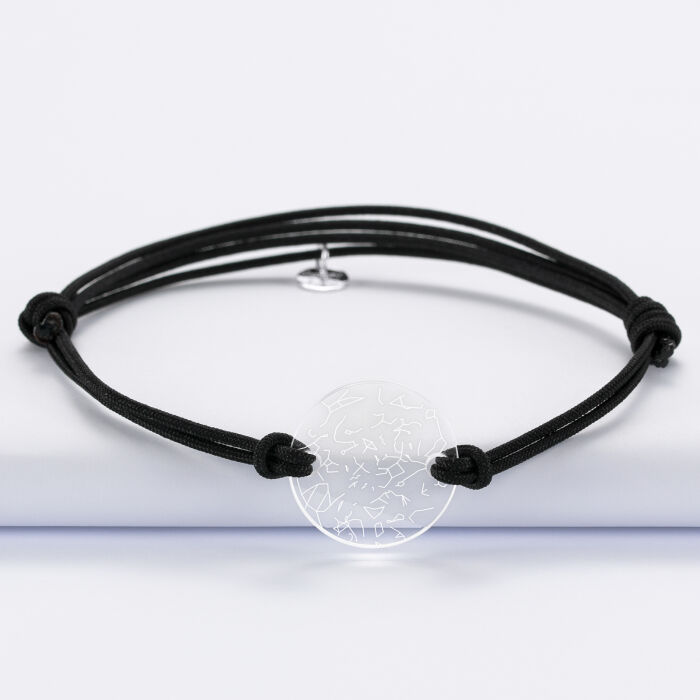 Personalised men double cord bracelet engraved acrylic disc pendant 2 holes 21mm ‘Stars map’