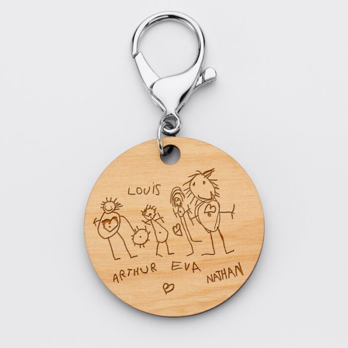 Porte-clés personnalisé gravé bois médaille ronde 50 mm "Carte du ciel étoilé" dessin