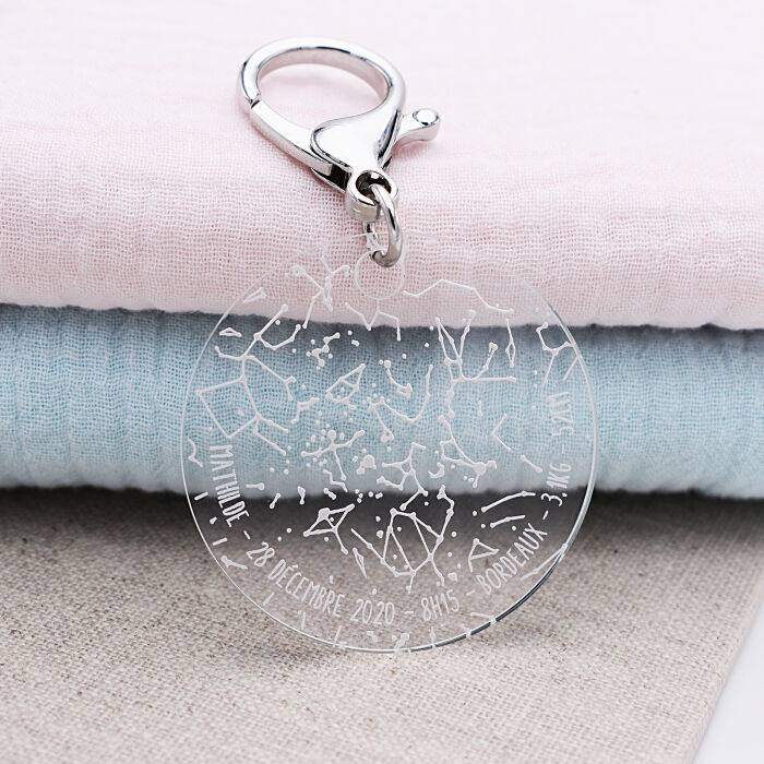 Porte-clés personnalisé gravé acrylique médaille ronde 50 mm "Carte du ciel étoilé" photo