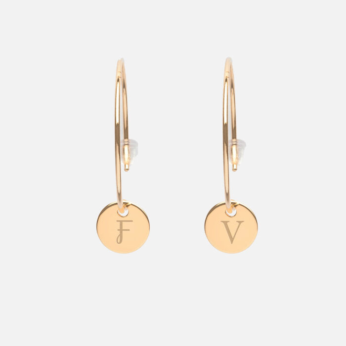 Creole earrings personalised medals engraved 10 mm gold-plated initial gold-plated
