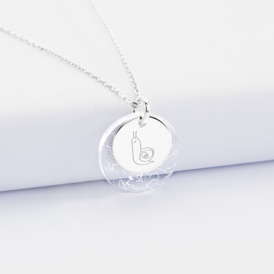 Pendentif personnalisé double médailles gravées argent 15 mm et acrylique "Carte du ciel étoilé" 20 mm dessin
