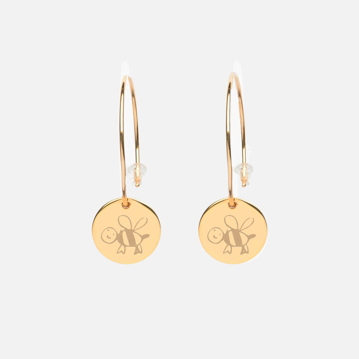 Boucles d'oreilles créoles personnalisées médailles gravées plaqué or 15 mm