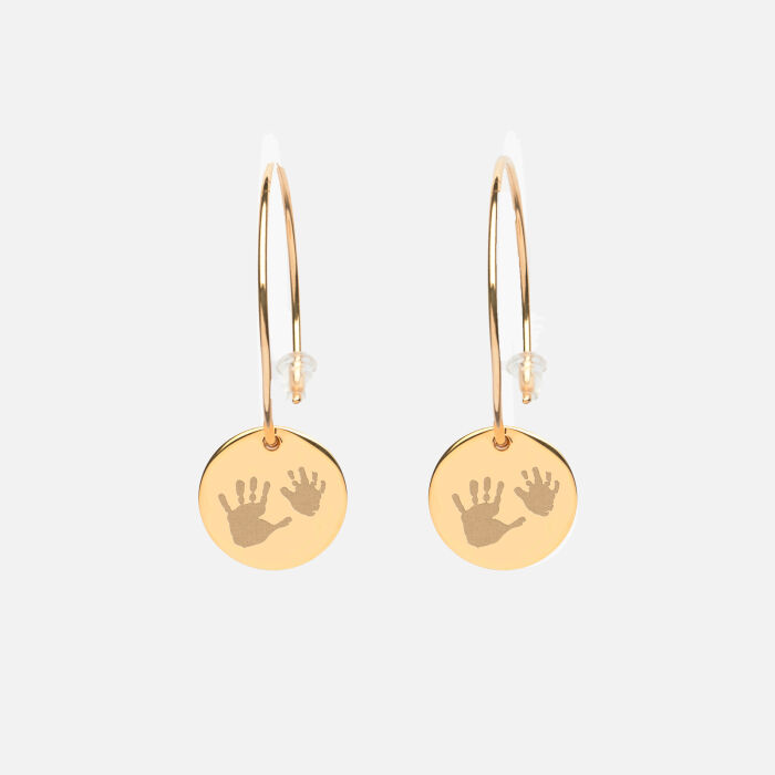 Creole earrings personalised with engraved gold-plated medals 15 mm