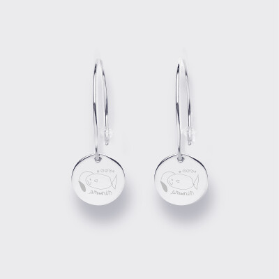 Boucles d'oreilles créoles médailles personnalisées gravées argent 15 mm dessin illustration