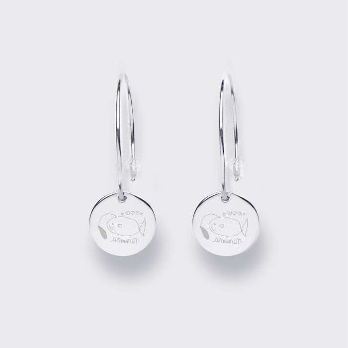 Creole earrings personalised medals engraved silver 15 mm