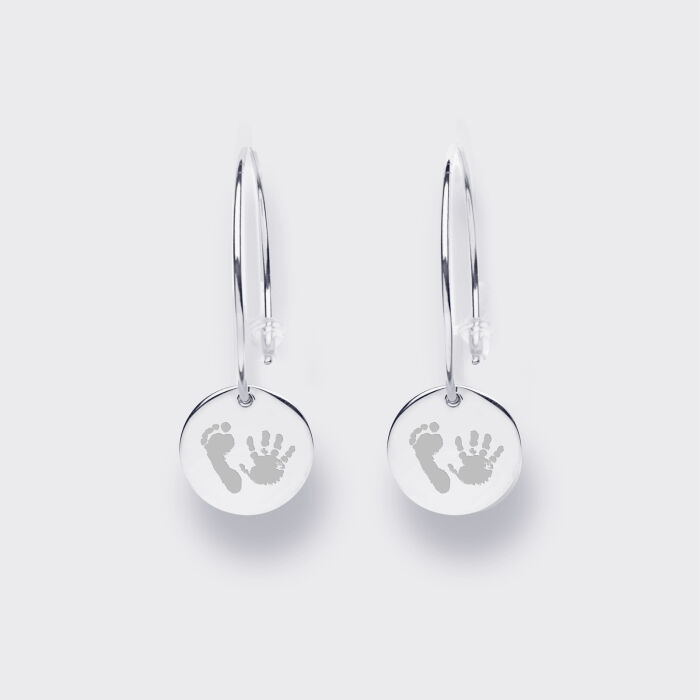 Boucles d'oreilles créoles médailles personnalisées gravées argent 15 mm empreintes