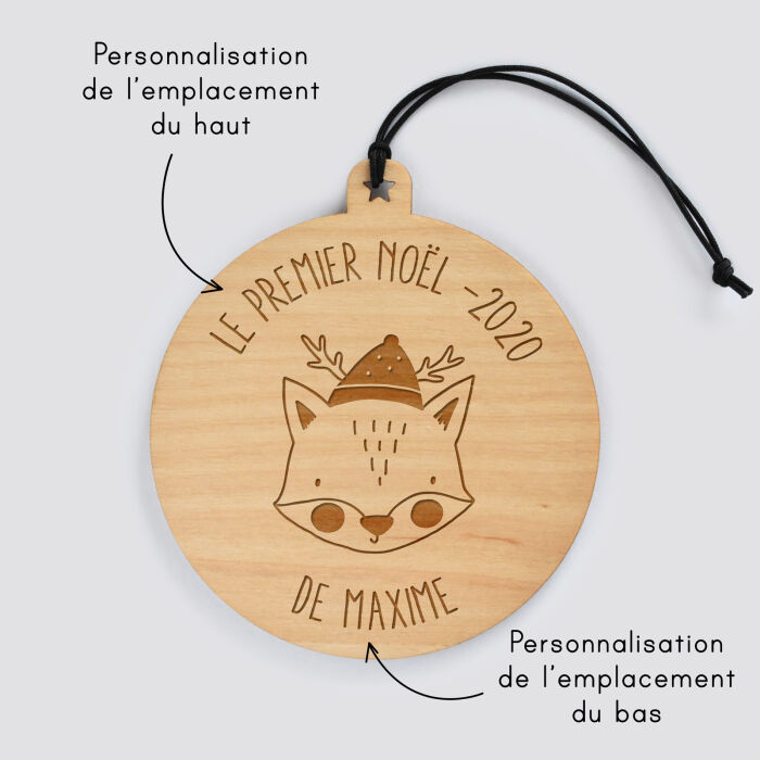 Boule de Noël personnalisée gravée bois ronde - édition spéciale "Noël" explications