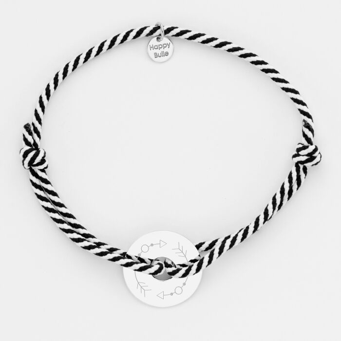 Bracelet homme personnalisé cordon tressé médaille gravée argent cible 20 mm mandala