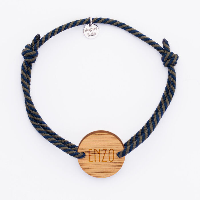 Bracelet homme personnalisé cordon tressé médaille gravée argent cible 20 mm prénom