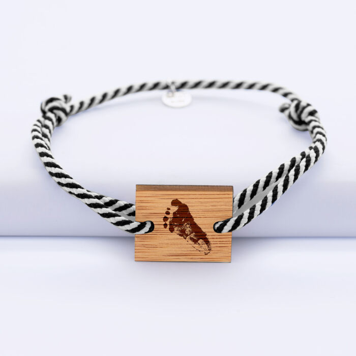 Personalised men's bracelet braided cord engraved 2 holes wooden rectangular medallion 22x18mm