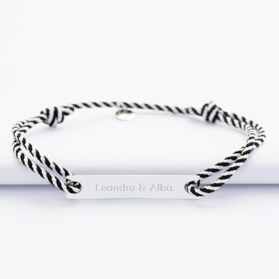 Bracelet homme personnalisé cordon tressé marin médaille gravée argent cible 20 mm 2 prénoms