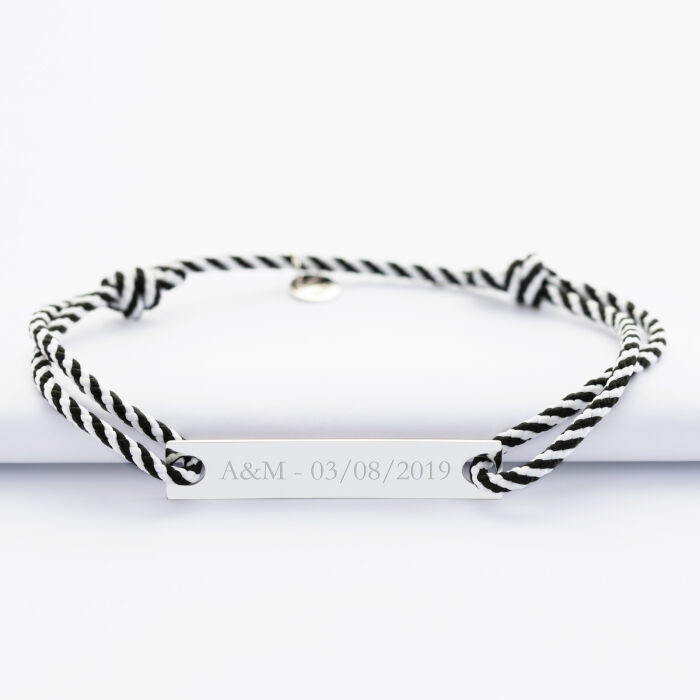 Bracelet homme personnalisé cordon tressé marin médaille gravée argent cible 20 mm initiales date