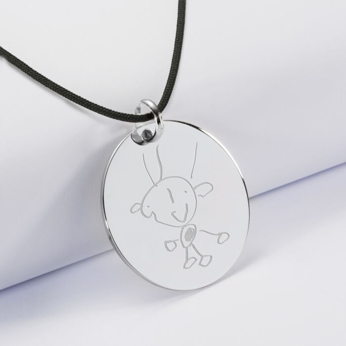 Personalised engraved silver medallion pendant 27mm - Our small imperfections