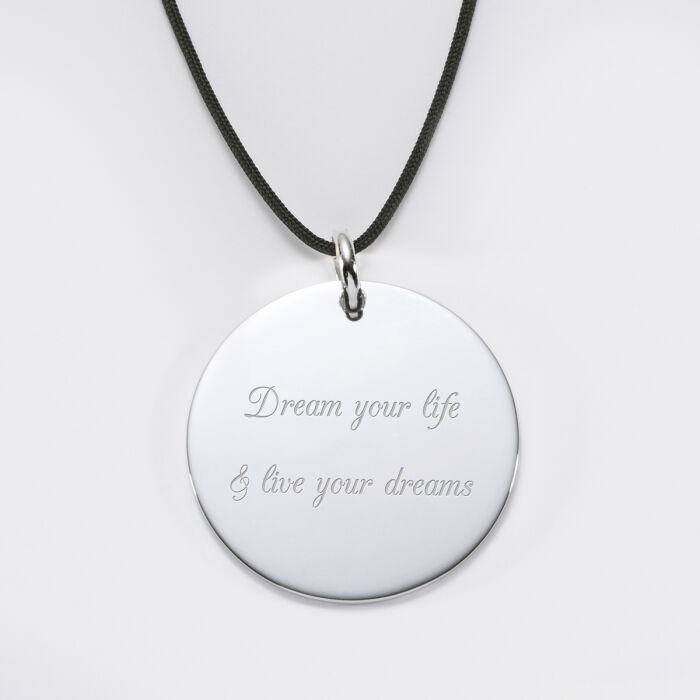 Personalised engraved silver medallion pendant 27mm - Our small imperfections