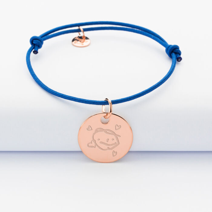 Bracelet personnalisé médaille gravée plaqué or rose 19 mm  - Nos petits imparfaits dessin