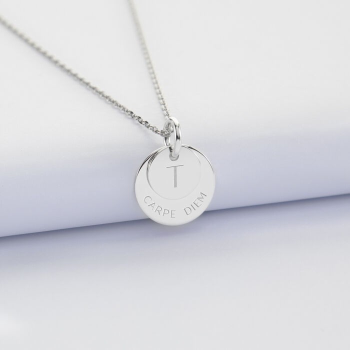 Pendentif personnalisé double médailles gravées argent 10 mm et 15 mm prénoms 1