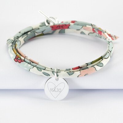 Bracelet 3 tours Liberty personnalisé médaille gravée argent 15 mm - HB x Mon petit Léon - 1 Bracelet 3 tours Liberty personnalisé médaille gravée argent 15 mm - HB x Mon petit Léon - 1