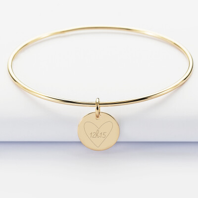 Bracelet personnalisé jonc plaqué or médaille gravée 15 mm - HB x Mon petit Léon - 1
