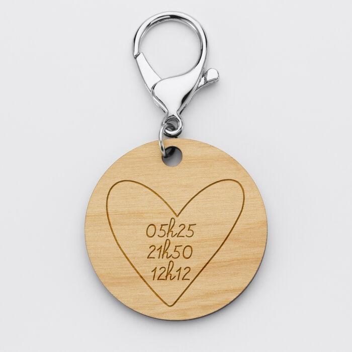 Porte-clés personnalisé médaille gravée bois ronde 50mm - HB x Mon petit Léon date
