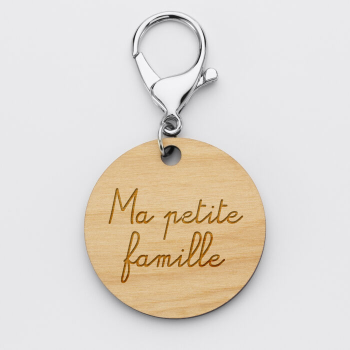 Porte-clés personnalisé médaille gravée bois ronde 50mm - HB x Mon petit Léon texte
