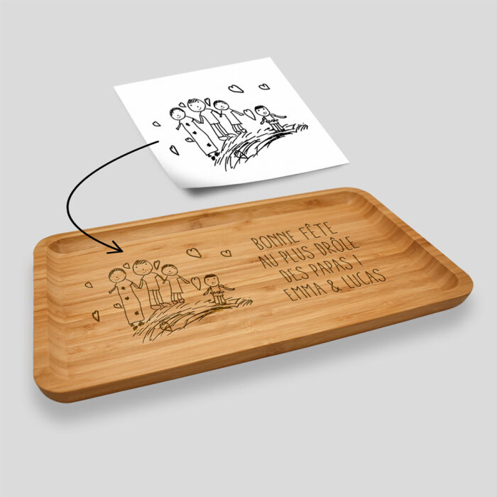 Plateau personnalisé bois gravé 35x16 cm - tuto
