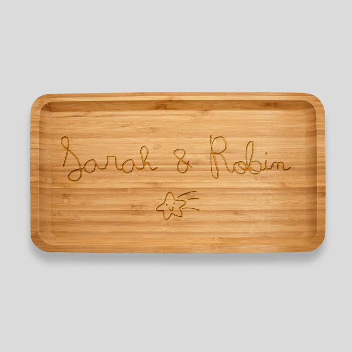 Plateau personnalisé bois gravé 35x16 cm - texte picto