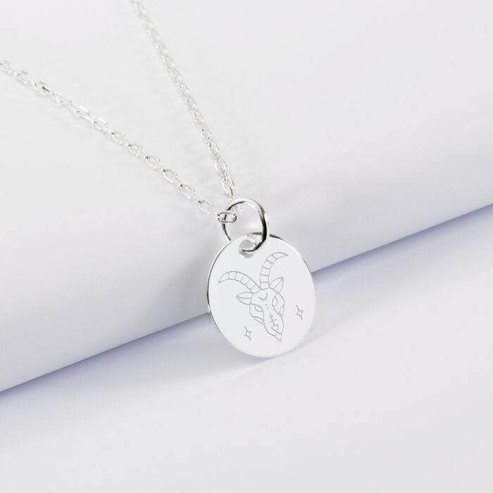 Pendentif personnalisé médaille gravée argent 15 mm - Edition spéciale Astro capricorne