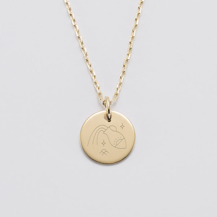 Pendentif personnalisé médaille gravée plaqué or 15 mm - Edition spéciale Astro verseau