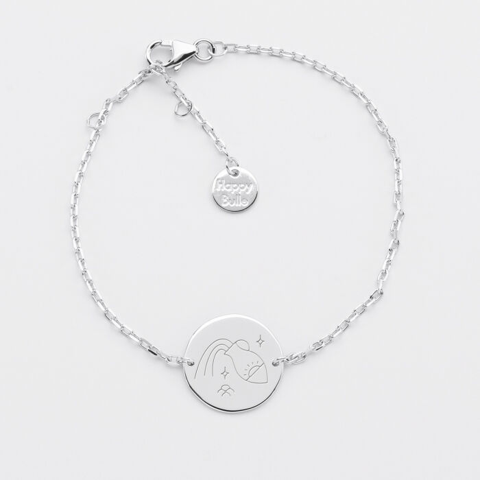 Bracelet chaine personnalisé médaille gravée argent 2 trous 15 mm - Edition spéciale Astro verseau