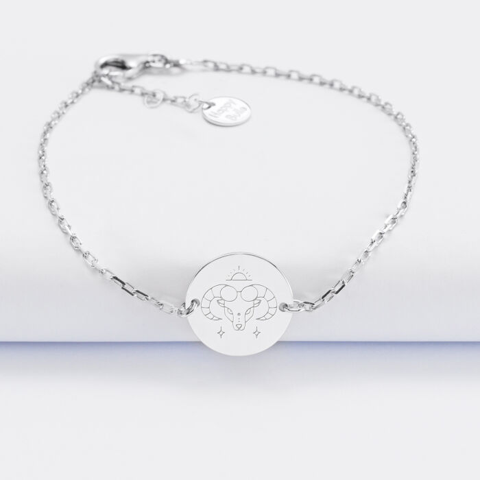 Bracelet chaine personnalisé médaille gravée argent 2 trous 15 mm - Edition spéciale Astro belier