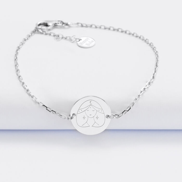 Bracelet chaine personnalisé médaille gravée argent 2 trous 15 mm - Edition spéciale Astro vierge