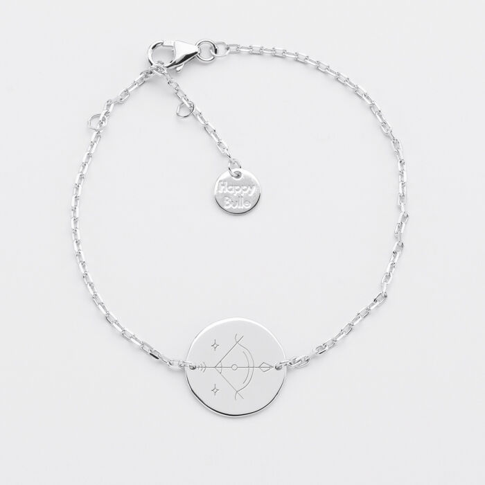 Bracelet chaine personnalisé médaille gravée argent 2 trous 15 mm - Edition spéciale Astro sagittaire